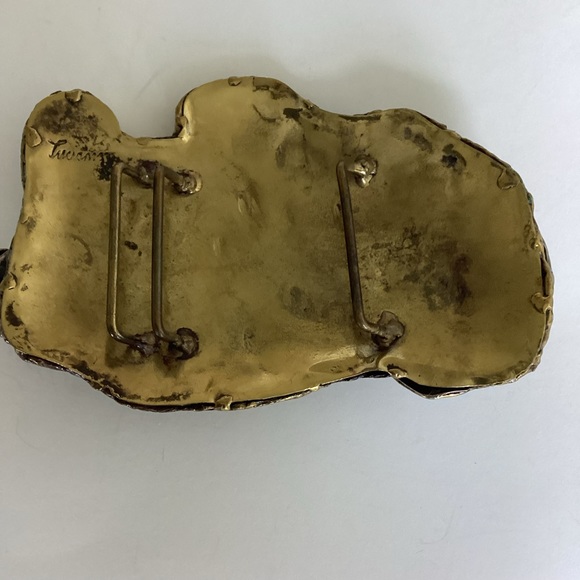 Vintage Belt Buckle Modernist Brutalist Mixed Metals Artist Signed Brass - Picture 9 of 13